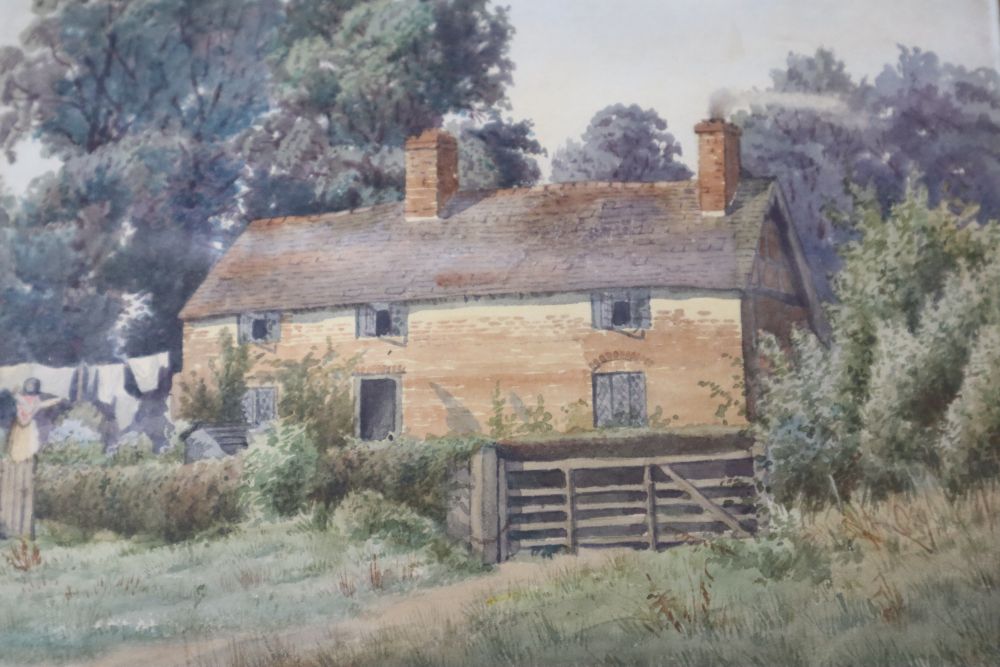 J. Farris (19th C.), watercolour, Diata Vicarage, Bucks, inscribed verso, 22 x 30.5cm and a small watercolour of cottages